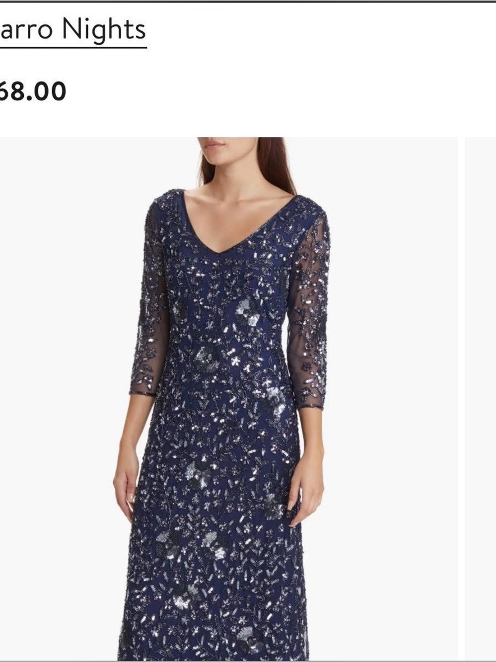 Pisarro Nights Navy Embellished V-Neck Evening Gown